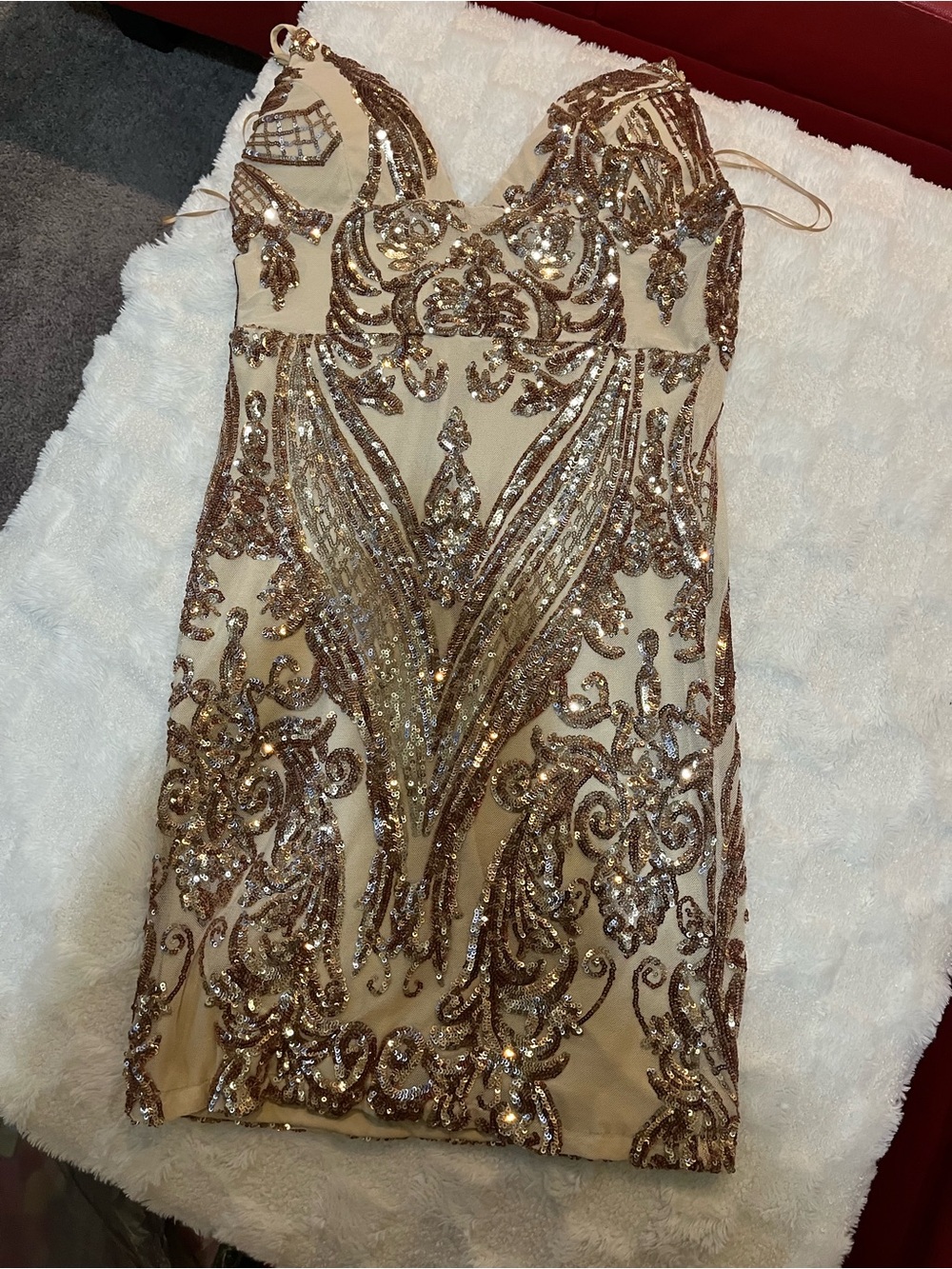 Fashion Nova Champagne Gold Sequin Mini Dress